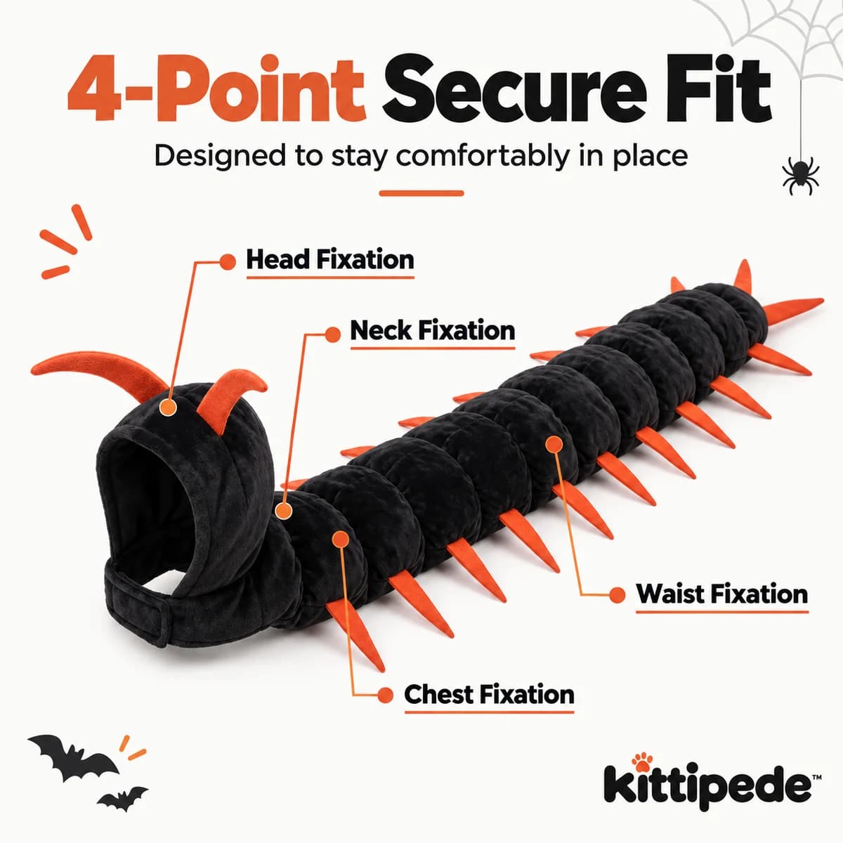 Kittipede costume with its four strap points labelled